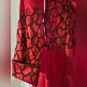 Samuel dong lipstick red animal design flare hips dress dinner jacket zipup